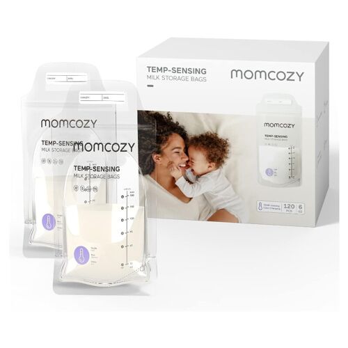 Momcozy, Sachets De Conservation Du Lait Maternel Étanches Et Autonomes Avec Capteur Thermique Intégré, 180 Ml, 120 Unités Jetables