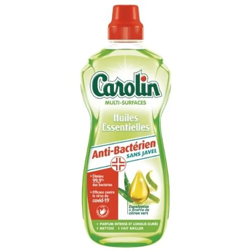 CAROLIN Nettoyant antibactérien multi-surfaces sans javel aux huiles essentielles d'eucalyptus et écorce de citron vert - 1 L