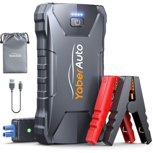 YaberAuto YA 80 Booster de batterie portable 13800mAh pour moteur diesel 5,5 L ou essence 7 L, avec câbles de démarrage, lampe torche LED et entrée USB-C