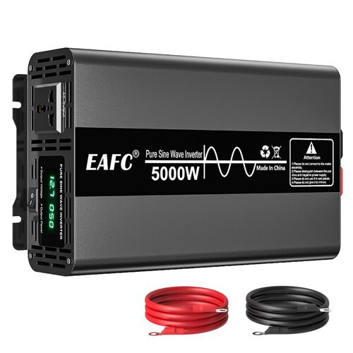 Eafc 5000 W Onduleur De Puissance À Ondes Sinusoïdales Pures Amorphes (Pic 5000 W / 2500 W Nominale) ¿ Inverter De Voiture 12 V Cc Vers 220 V Ca Avec Deux Prises, Multiples Protections Pour Camping-Car, Camion, Camping, Hors Réseau, Secours D¿Urgence