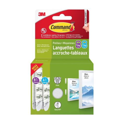 Command¿Multi Pack Languettes De Fixation Enlevable Tableau Blanc 4 Paires Pm + 8 Paires Mm