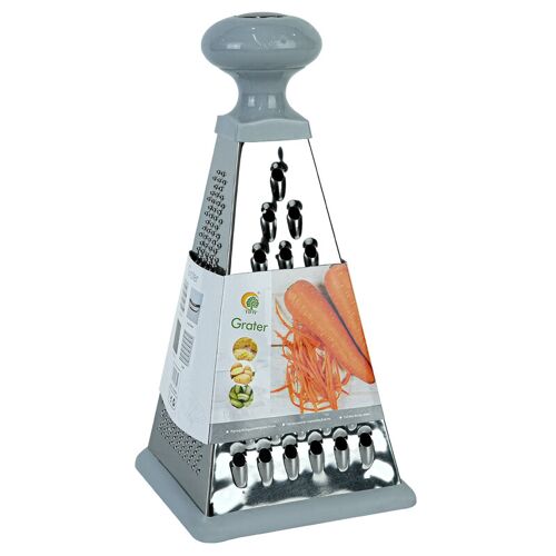Râpe Pyramide en Acier Inoxydable 4-en-1, Multi-Faces pour Râper, Trancher, Émincer et Zester, avec Base Antidérapante et Poignée Confort
