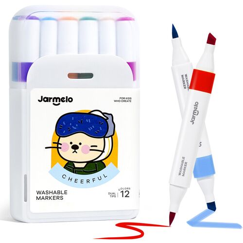 Jar Melo Marqueurs Lavables À Double Pointe, 12 Couleurs (Pointes Biseautée Et Pinceau)