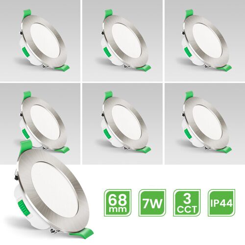 Alusso Spot Encastré Led Variable, 230 V, 68 Mm, 7 W, Ultra-Plat, Ip44, Blanc Chaud/Neutre/Froid Et Nickel Brossé, Pour Salle De Bains, Cuisine, Salon