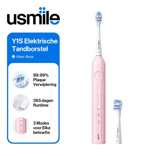 Usmile Y1S Brosse à dents électrique intelligente, technologie sonique rechargeable avec 3 modes de nettoyage, étui de voyage inclus - Rose