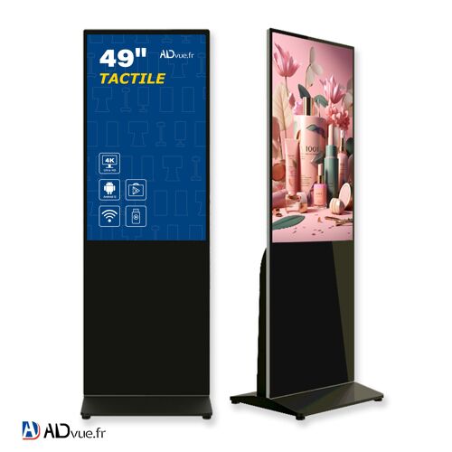ADVUE Totem Publicitaire Multimédia Tactile Écran 49 pouces Affichage Dynamique 4K Borne Interactive Android WiFi Verre Trempé pour Magasin Salon Entreprise
