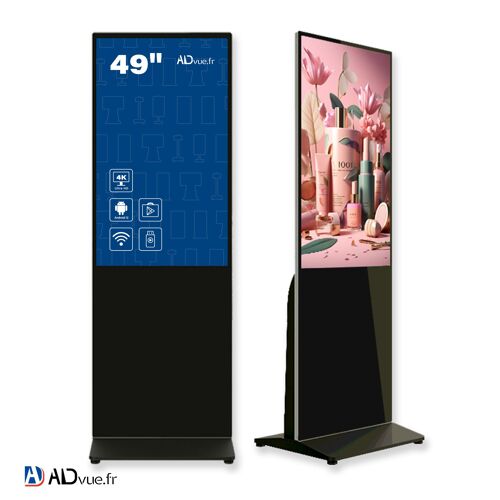 ADVUE Totem Publicitaire Multimédia Écran 49 pouces Affichage Dynamique 4K Borne Interactive Android WiFi Verre Trempé pour Magasin Salon Entreprise