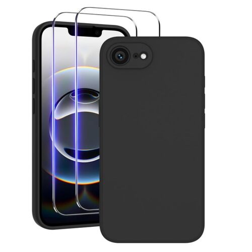 Coque Silicone NOIR Mat Pour Iphone 17E - 2 verres trempés - Coque Arrière Souple en TPU Silicone - HQSELECTION