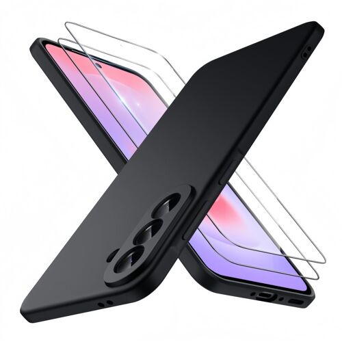 Coque Silicone NOIR Mat Pour Samsung Galaxy A37 5G - 2 verres trempés - Coque Arrière Souple en TPU Silicone - HQSELECTION