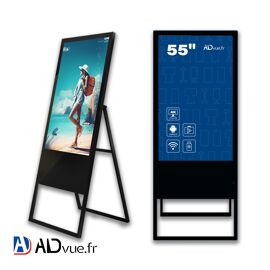 ADVUE écran publicitaire 4K intérieur pliable ¿ chevalet 55 pouces affichage dynamique plug & play USB boutiques hôtels