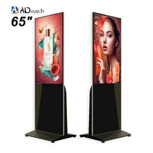 ADVUE Totem Publicitaire Multimédia Écran 65 pouces Affichage Dynamique 4K Borne Interactive Android WiFi Verre Trempé pour Magasin Salon Entreprise