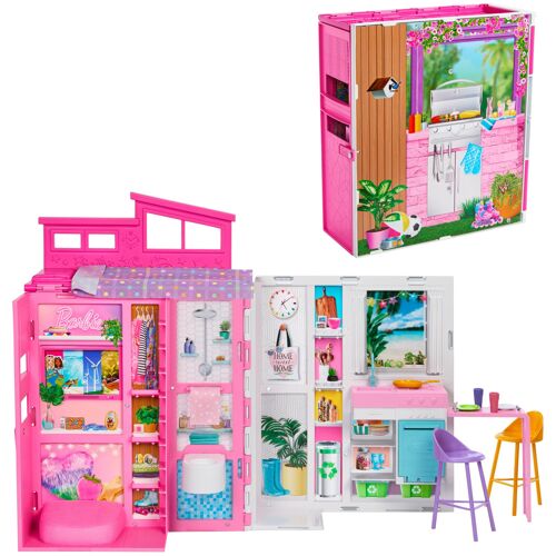 Barbie Barbie-Maison de vacances-Coffret et poupée, 4 zones et 11 accessoires