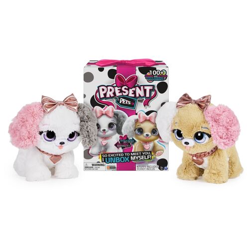 PETS Surprise Fancy Pups (Blanc & Rose Doré) Peluche chien interactif et sonore