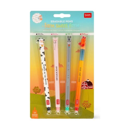 Set De 4 Stylos À Encre Gel Effaçable Farm Sweet Farm