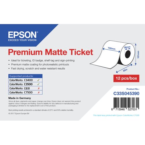 Epson Rouleau D'étiquettes Premium Matte 102mm X 50mm Pour Tm-C3400