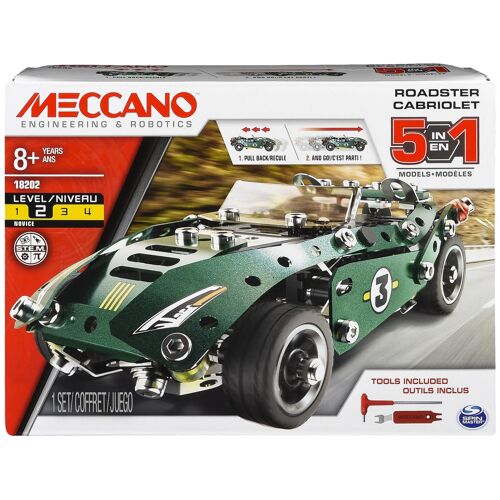 Meccano - Cabriolet Retro Friction 5 MODÈLES - Coffret Inventions avec 174 Pièces, 1 Moteur Rétro Friction Et 2 Outils - Jeu de Construction Jouet Enfant 8 Ans et +