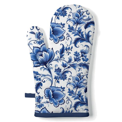 Gant De Cuisine Floral Bleu 18 X 30 Cm
