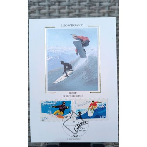 Timbres Snowboard Et Surf - Sports De Glisse. Fdc Carte Premier Jour 03/07/2004. Yt N°3694+3699