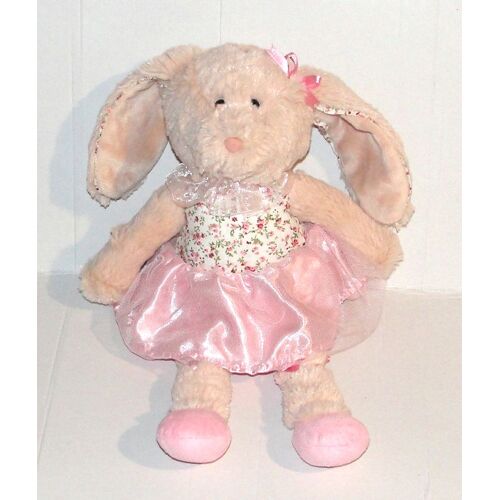 doudou lapin beige fleurie robe rose tulle keel toys peluche vintage 32 cm