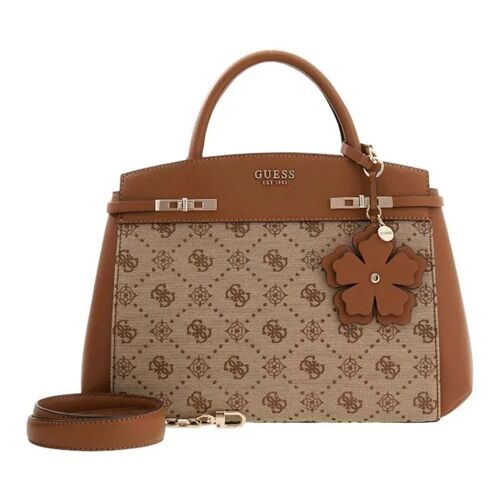 GUESS Sac à main brun clair beige pour femme - Melinda Logo Tri Compartment Satchel Latte Logo 330373