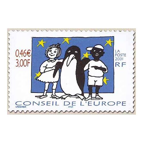 France 2001, Très Beau Timbre De Service Neuf** Luxe Yvert 122 Du Conseil De L'europe, ?Uvre De Tomi Ungerer - 3,80f - «Je Suis Noir, Je Suis Blanc, Je Suis Noir Et Blanc».