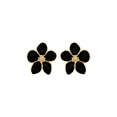 Boucles D'oreilles Tige Acier Doré Stella Mia Nacré Noir Fleur 30mm