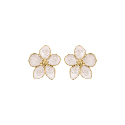 Boucles D'oreilles Tige Acier Doré Stella Mia Nacré Blanc Fleur 30mm
