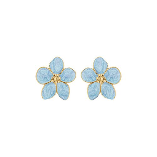 Boucles D'oreilles Tige Acier Doré Stella Mia Nacré Bleu Ciel Fleur 30mm