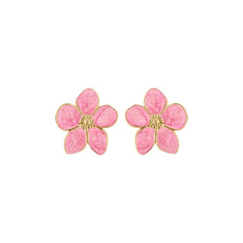 Boucles D'oreilles Tige Acier Doré Stella Mia Nacré Rose Fleur 30mm