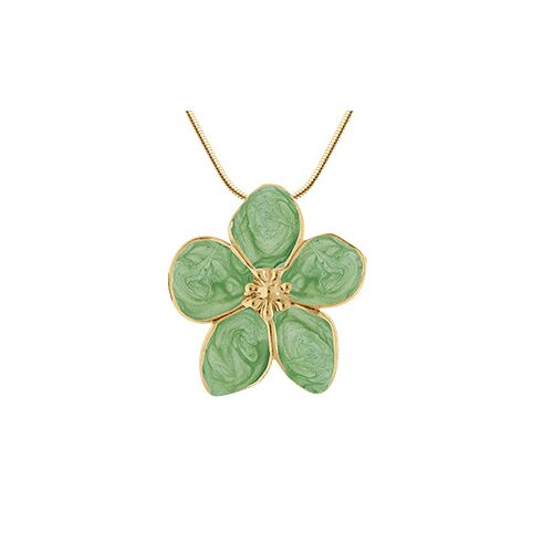 Collier Acier Doré Stella Mia Nacré Vert Clair Pendentif Fleur 41+5cm
