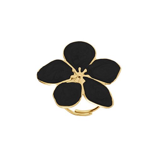Bague Acier Doré Stella Mia Nacré Noir Fleur 30mm