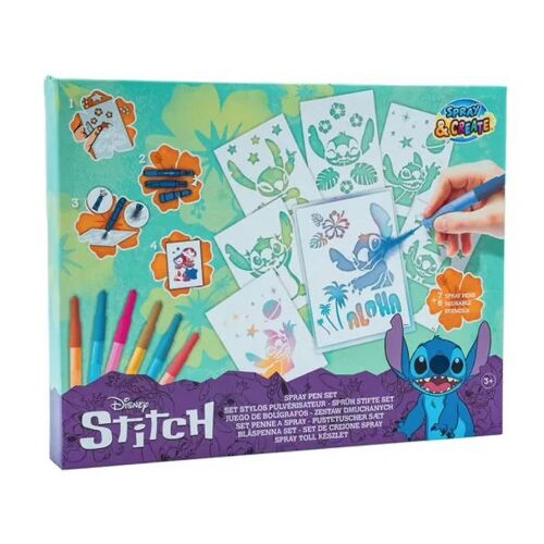 Kit De Stylos Pulvérisateurs - Disney - Lilo & Stitch - 7 Couleurs - 6 Pochoirs - Pour Enfants 4 Ans