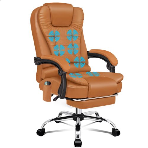 ALFORDSON Chaise de bureau ergonomique, Fauteuil avec fonction de massage thermique, chaise d'ordinateur en cuir PU avec accoudoirs rembourrés et appui-tête souple, marron