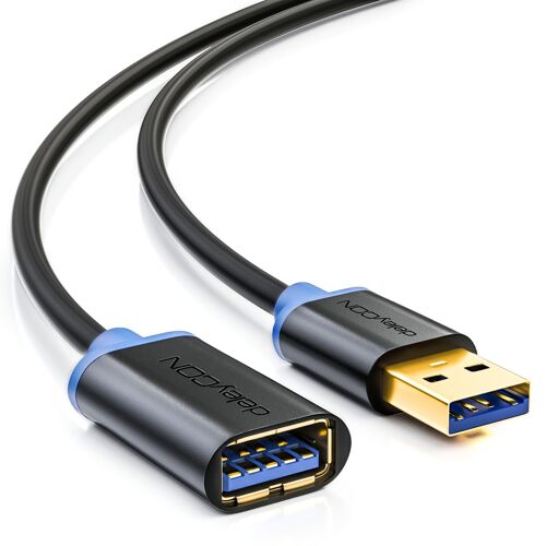 deleyCON 3,0m Câble de Rallonge Super Speed USB 3.0 USB A Mâle à USB A Femelle - jusqu'à 5Gbit/s - Compatibilité Descendante - Noir Bleu