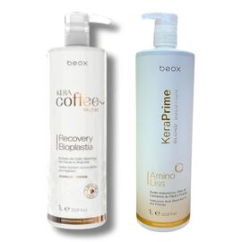 Beox Keraprime Solution 1000ml & Beox Kera Coffee Vegan 1000ml (Huile Special D'Or Offert) 