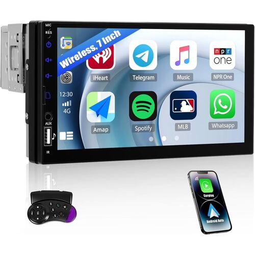 Sixwin Autoradio 1 Din Wireless Carplay Et Android Auto, 7 Pouces Hd Ecran Tactile Poste Radio Soutien Lien Miroir Pour Ios/Android Swc Bluetooth 5.2/Usb/Tf Port/Aux/Fm/Eq