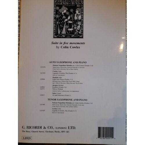 The Légends Of Avalon Suite . Alto Tenor Saxophone Colin Cowles Ricordi