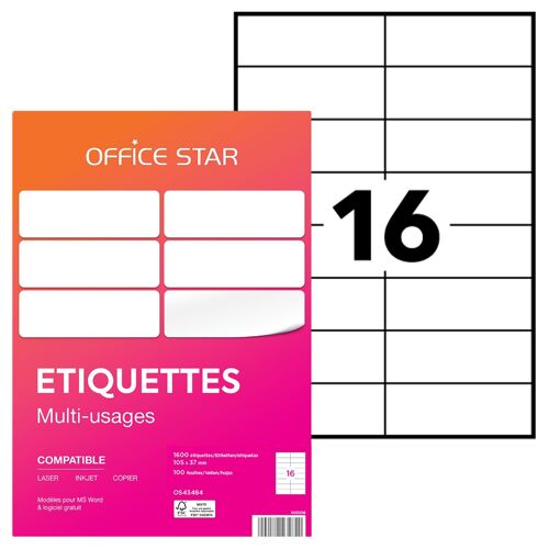Office Star Lot De 3 Boites De 1600 Étiquettes Multi-Usage Blanches 105x37mm Os43484