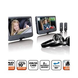 Lecteurs DVD portable TFT 16 :9 - 2 Ecrans 10'' USB-SD DVD-R/RW, DVD+R, CD + 2 Casques + Télécommande + 2 SUPPORTS
