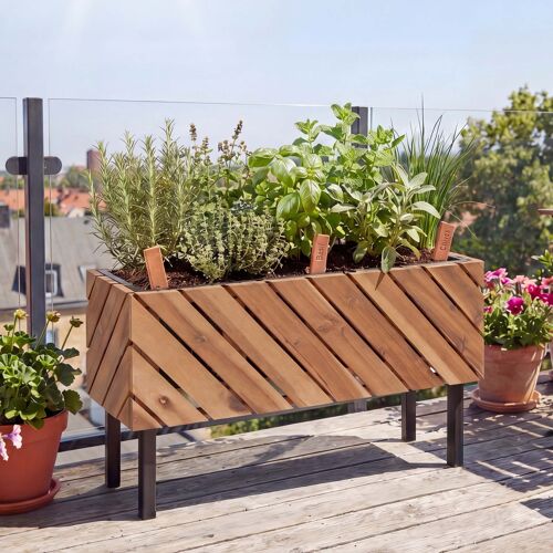 Jardinière Hwc-P87, Bac À Fleurs, Pour L'intérieur Et L'extérieur, En Bois D'acacia Certifié Mvg, 36 X 62 X 22 Cm   Brun Clair
