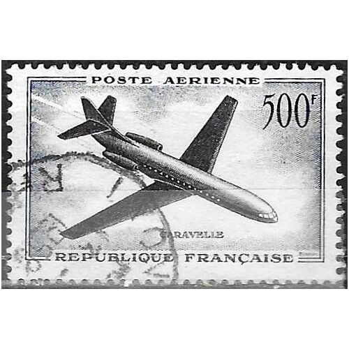 France 1957 / 1959, Beau Timbre Oblitéré De Poste Aérienne Yvert 36, Avion Caravelle Bi-Réacteur.
