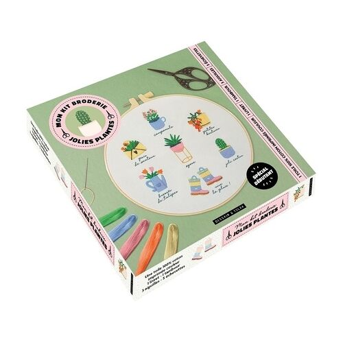 Mon Kit Broderie Jolies Plantes - Avec 1 Toile 100% Coton Imprimée Couleur, 1 Livret, 1 Tambour, 3 Aiguilles Et 5 Échevettes