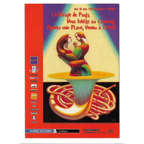 Carte Postale Mairie De Paris , Culture , Du 9 Au 18 Janvier 1998 La Mairie De Paris Vous Invite Au Concert , Prenez Une Place , Venez À Deux