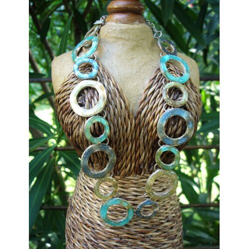 Parure Collier + Bracelet Marionnaud Tons Mordorés Vert Et Bleu Tbe