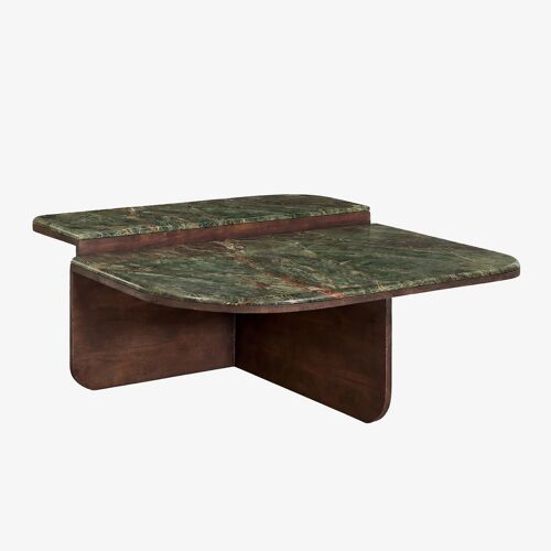 Table basse 90x90 cm en pierre naturelle et bois de manguier Clotsh