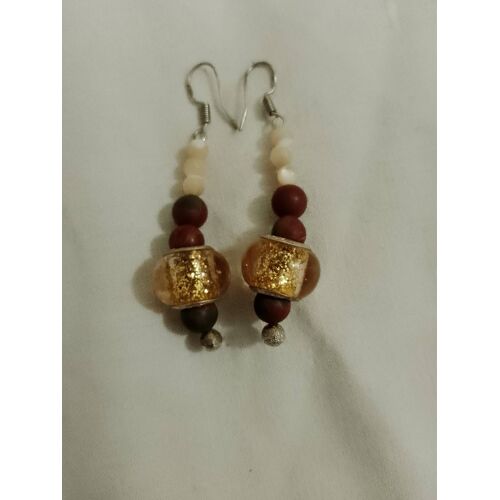 Boucles D'Oreilles Artisanales En Nacre, Pierre, Verre Multicolores Neuves.