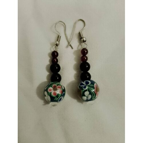 Boucles D'Oreilles En Pierre, Verre Multicolores Neuves.