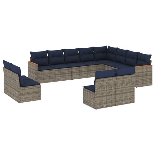 Vidaxl Ensemble De Canapé De Jardin 12 Pcs Avec Coussins Gris Résine Tressée