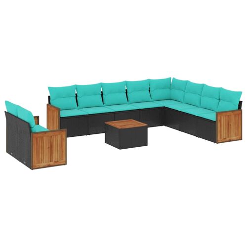 Vidaxl Ensemble De Canapé De Jardin 11 Pcs Avec Coussins Noir Résine Tressée