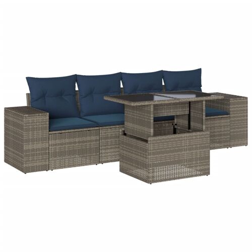 Vidaxl Ensemble De Canapé De Jardin 5 Pcs Avec Coussins Gris Résine Tressée